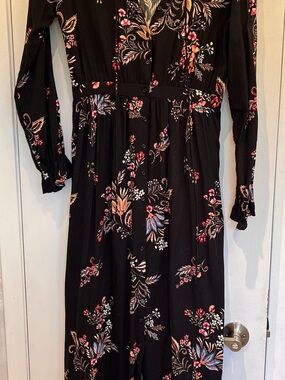 Stradivarius Black Floral Button-Front Maxi Dress